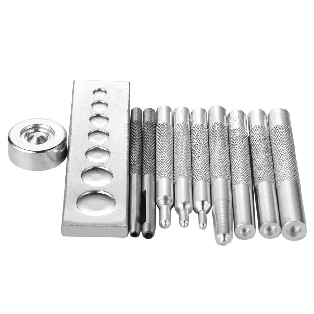 11 Pcs DIY Leather Craft Tool Die Punch Snap Kit Rivet Setter with10-17mm Base