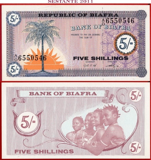 BIAFRA 5 SHILLINGS nd 1968 Prefix A/0 P 1 UNC free shipping from 100$