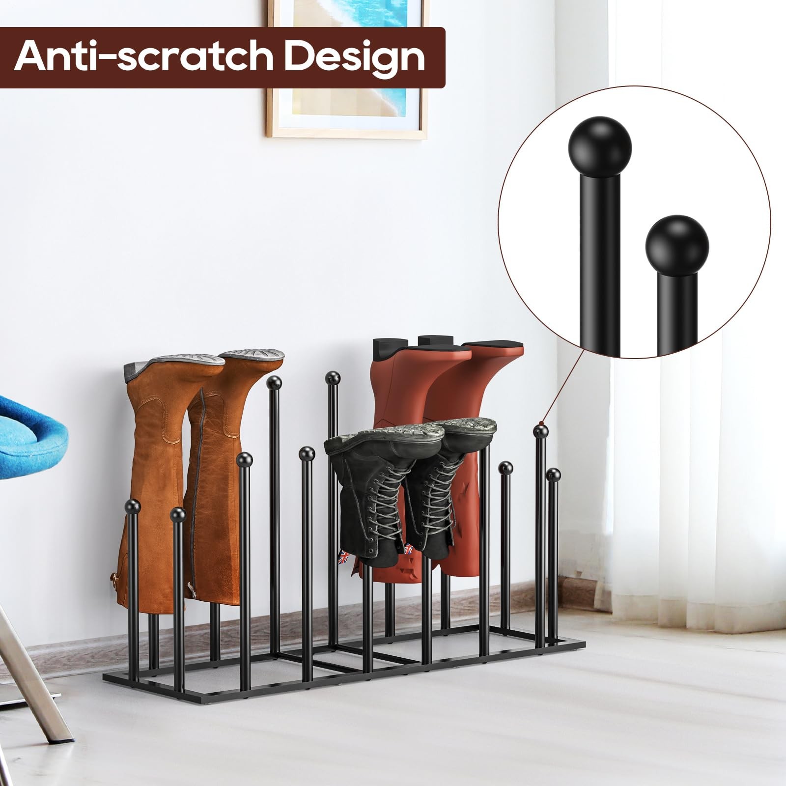 Boot Rack Metal Black 8 Pairs -Standing Shoe Rack Boot Organizer Storage for ...