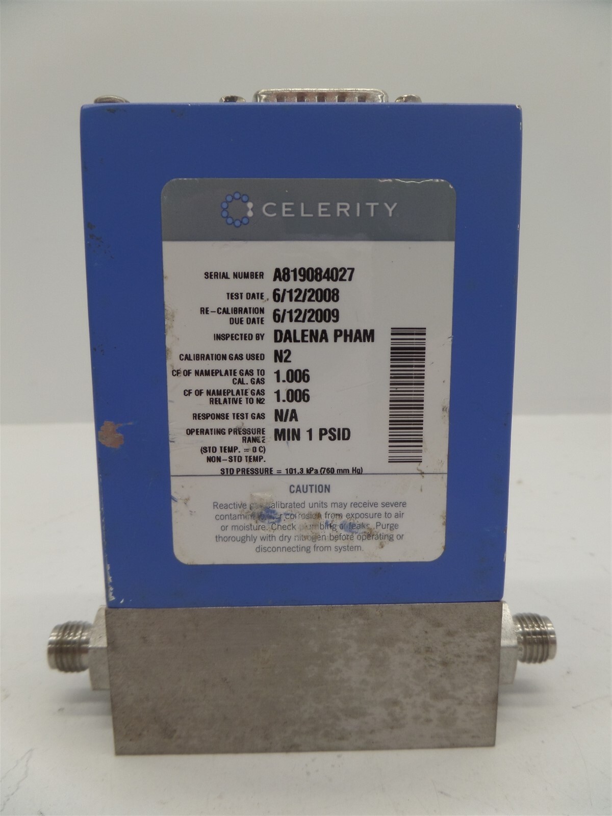 Celerity TN2900 Mass Flow Controller FM-3901V-J-4S Air 8 SLPM