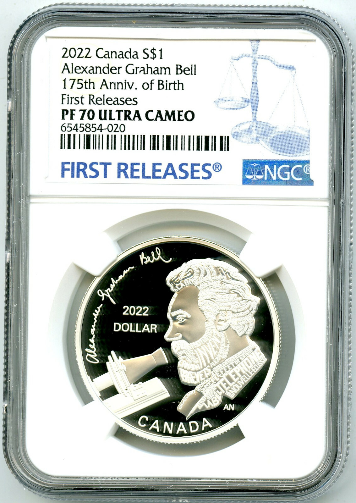 2022 $1 CANADA SILVER PROOF ALEXANDER GRAHAM BELL NGC PF70 UCAM FIRST RELEASES