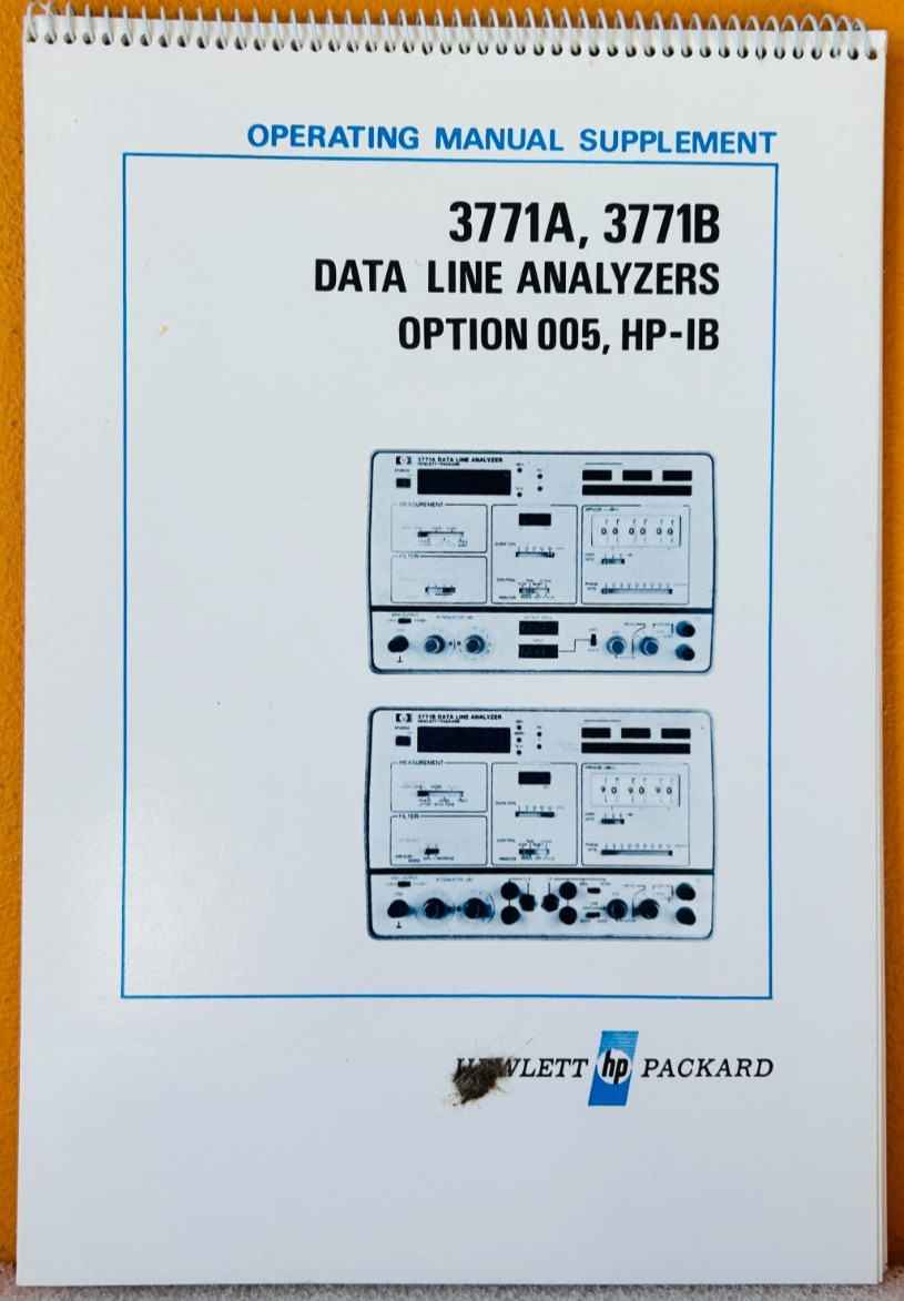 HP 03771-90006 Models 3771A, 3771B Data Line Analyzers Operating Manual.