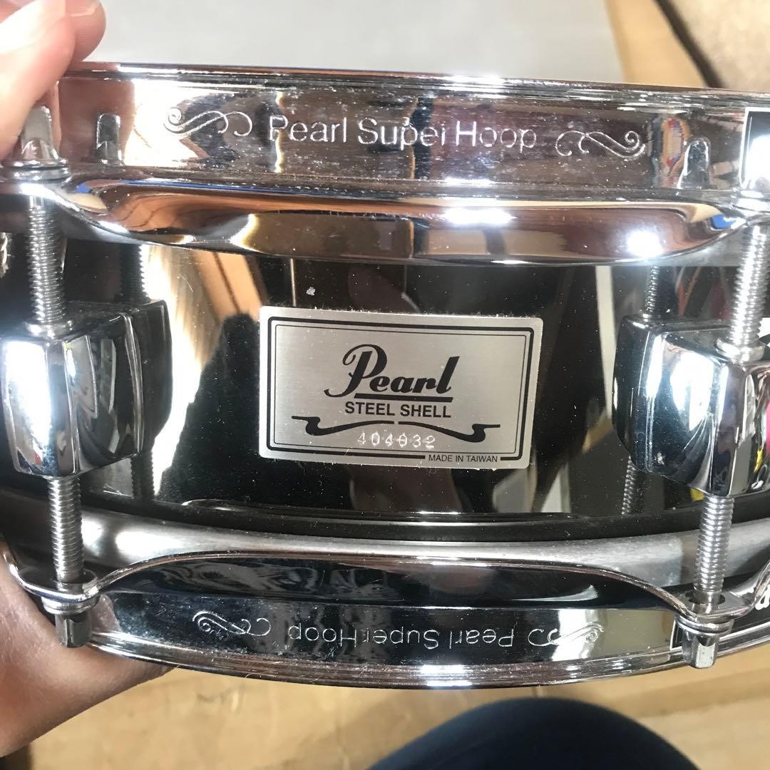 Pearl Steel Shell Remo Wetherking Snare Drum with Sticker, As-Is, for Parts
