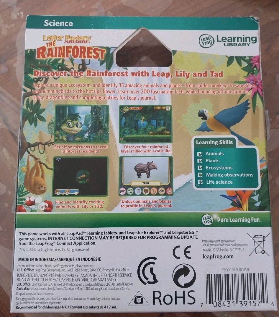 LeapFrog Learning Adventures: Letter Factory THE RAINFOREST~ Science Game