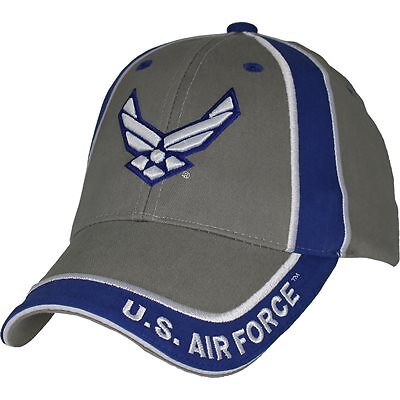 US Air Force Logo with Text Embroidered Emblem Gray Baseball Cap Hat Official