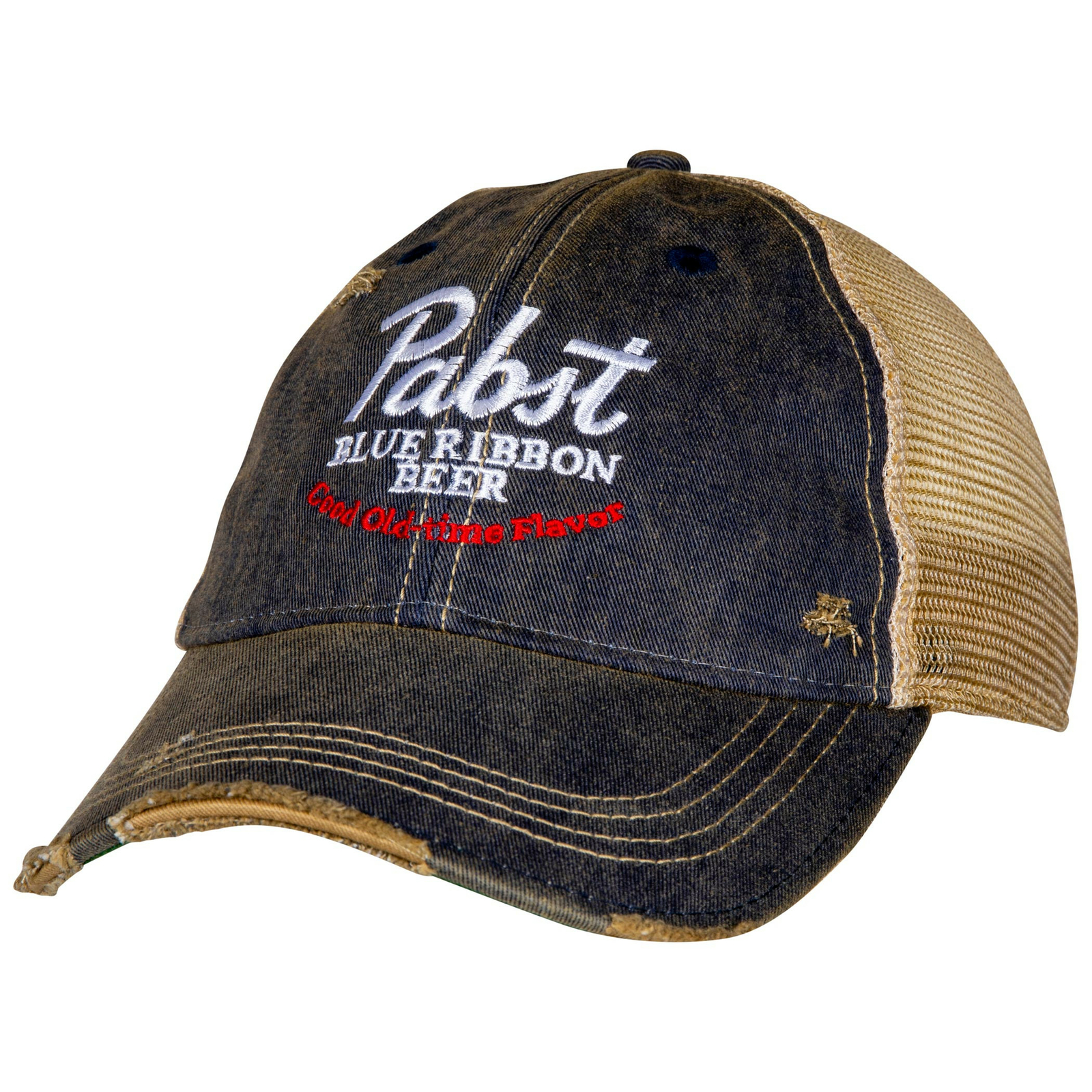 Pabst Blue Ribbon Beer Good Old Flavor Vintage Trucker Hat Blue