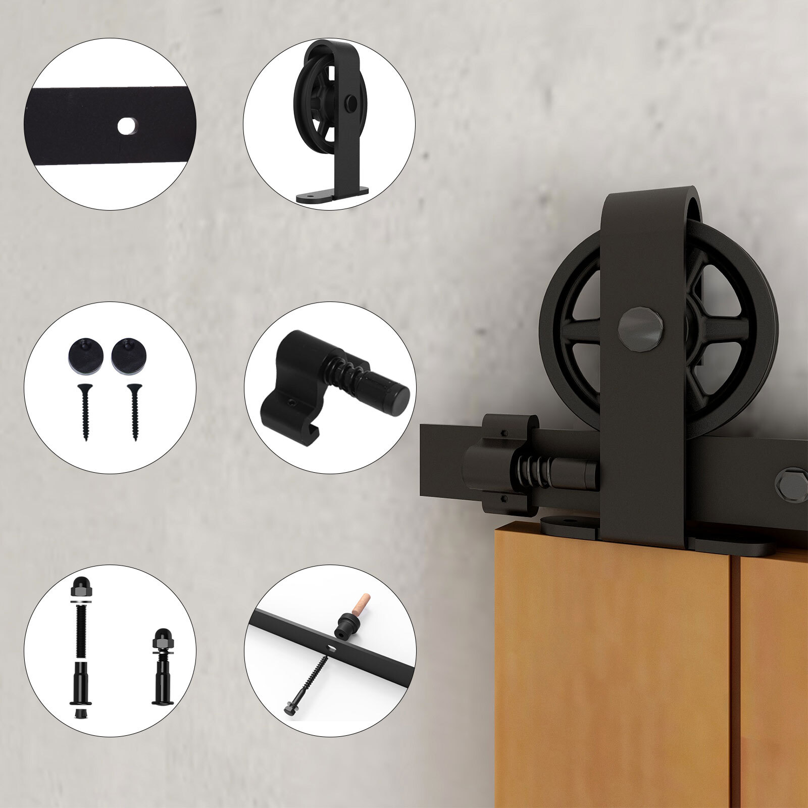 4FT-20FT Medium Wheel Roller Sliding Barn Door Hardware Kit Single/Double Door