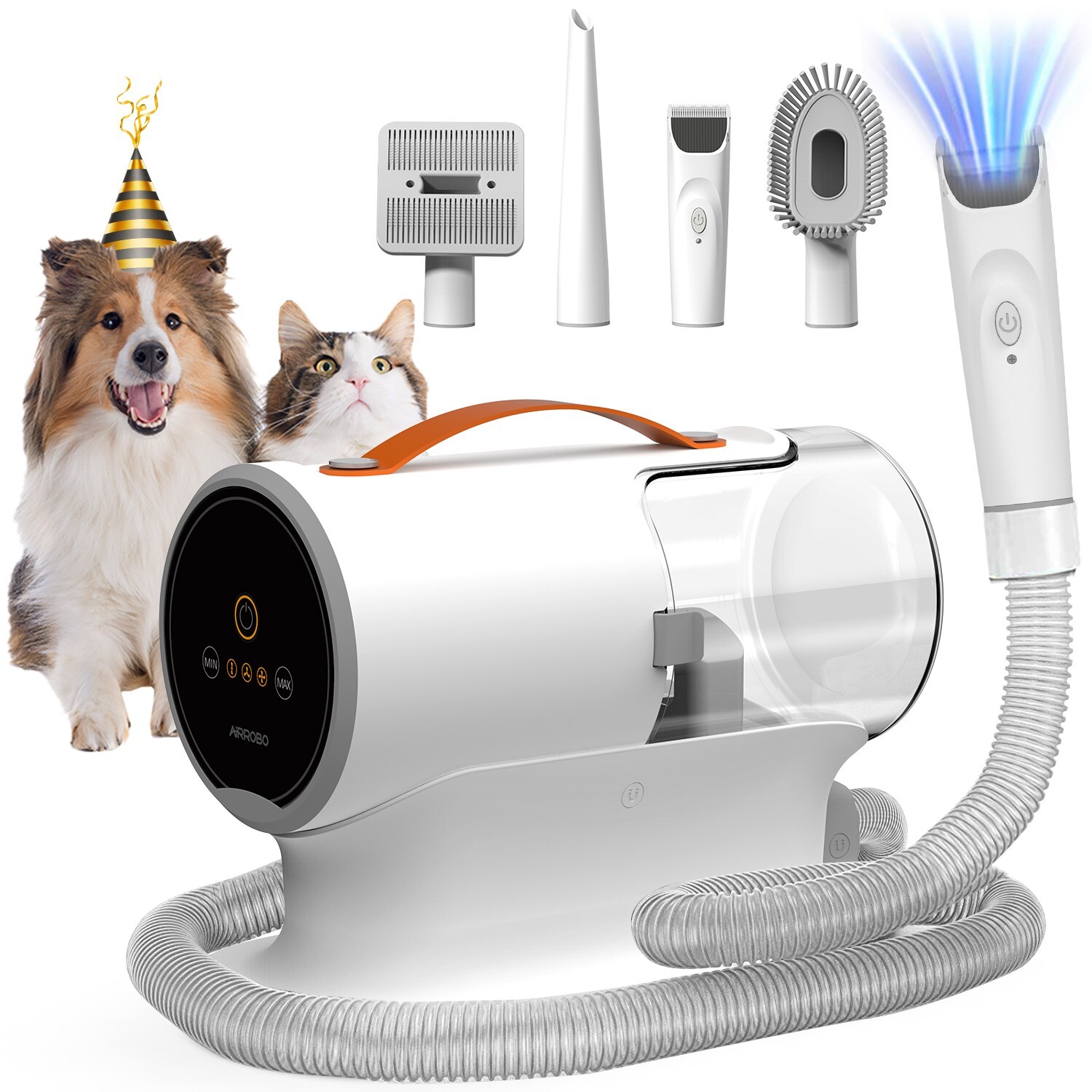 AIRROBO PG100 Pet Grooming Vacuum & 5 Grooming Tools, 12000Pa Suction Power