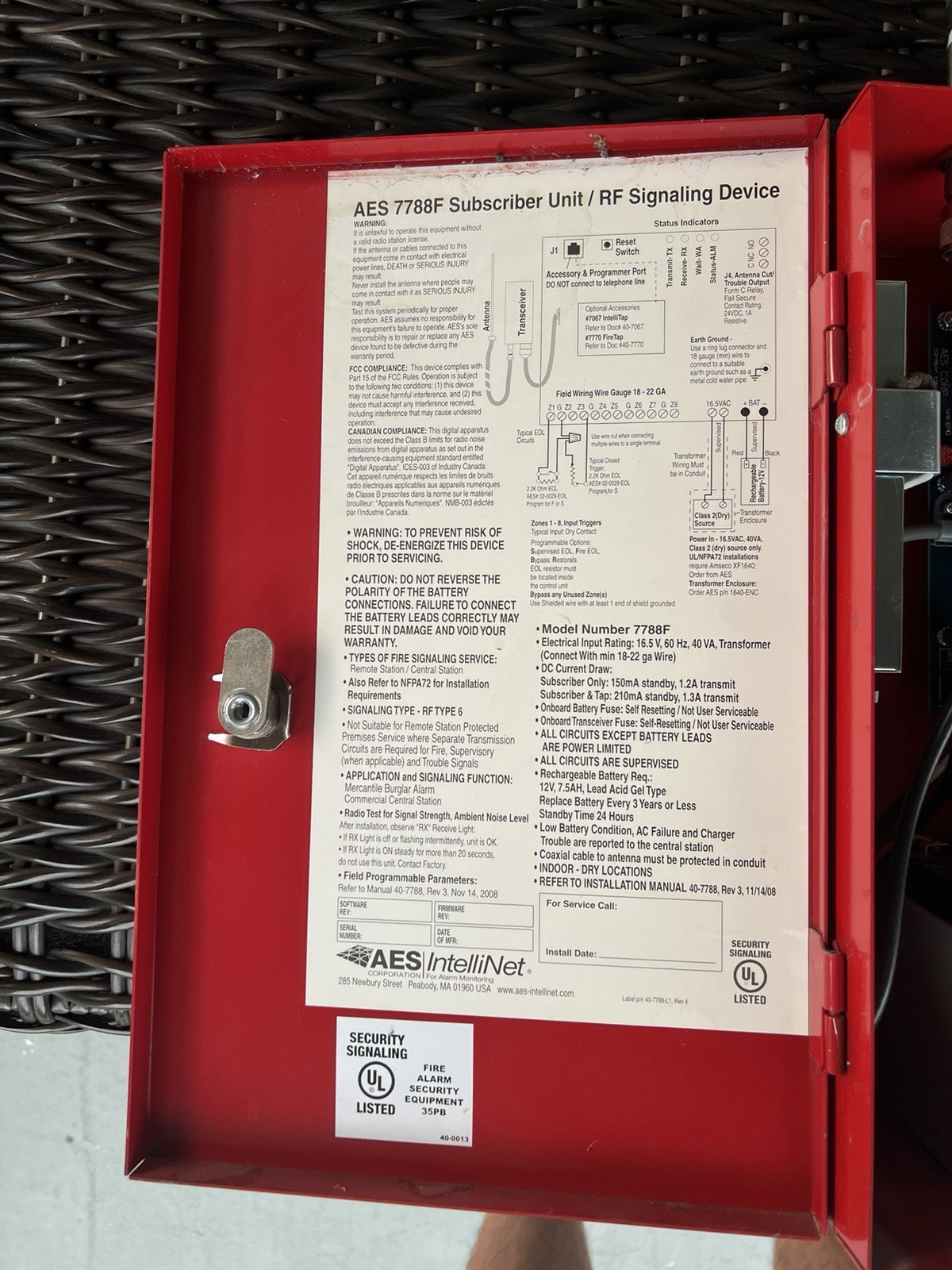 AES IntelliNet 7788F Subscriber Unit RF Signaling Device - Red Enclosure