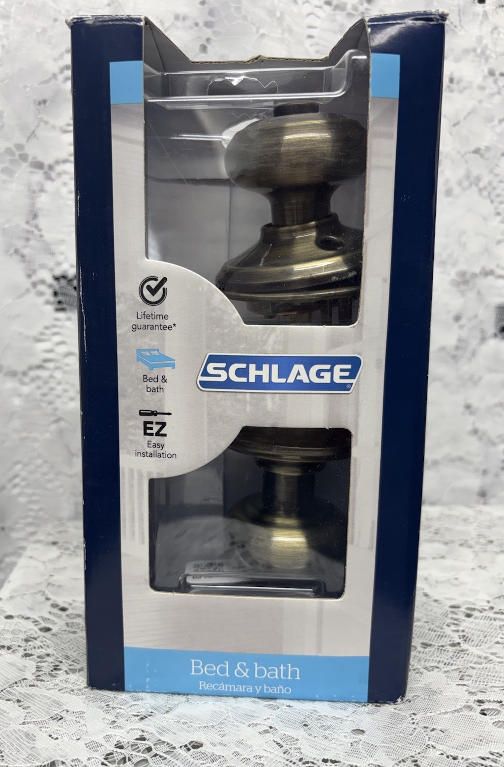 Schlage Keyed Entry Brass Finish Antique Georgian Knob Allegion F40V GEO 609