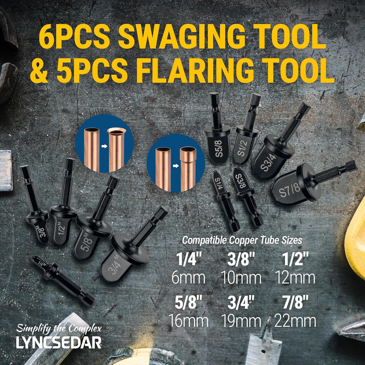 HVAC Copper Swaging Tool & Copper Flaring Tool Drill Bit Set, 11-Piece Black ...