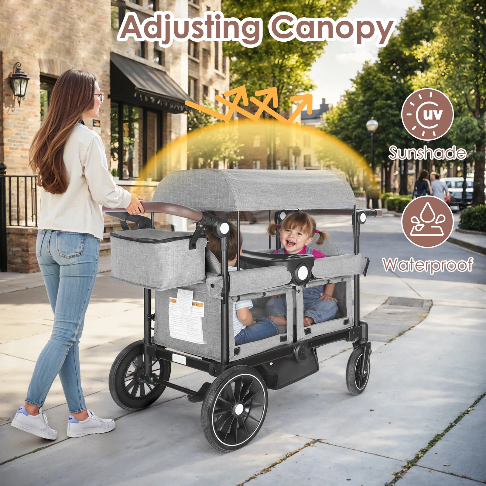 Collapsible Wagon Stroller for 2 Toddlers with Adjustable Canopy, 44 Pounds, ...
