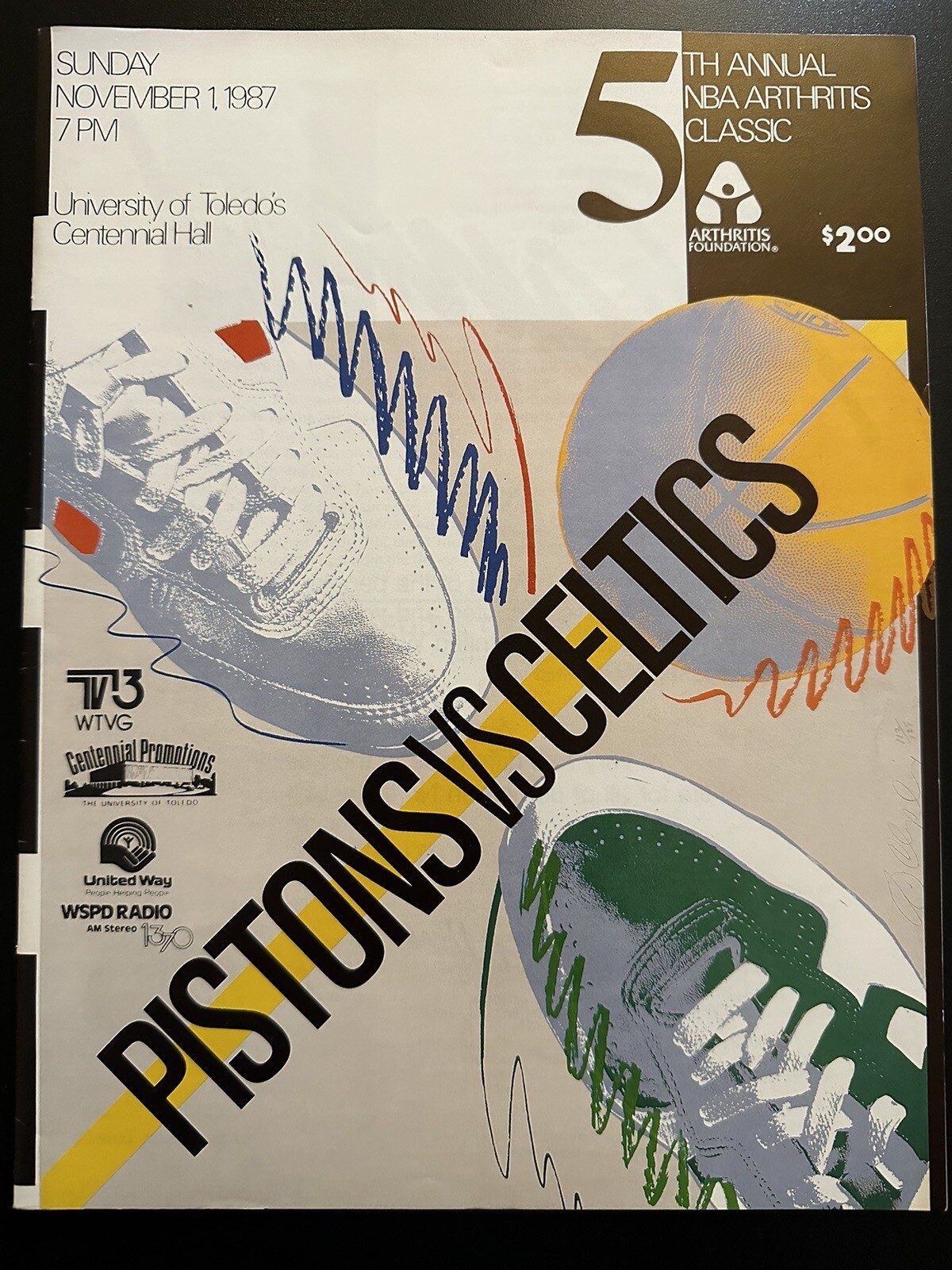 1987 NBA Arthritis Classic Program Pistons vs Celtics Larry Bird
