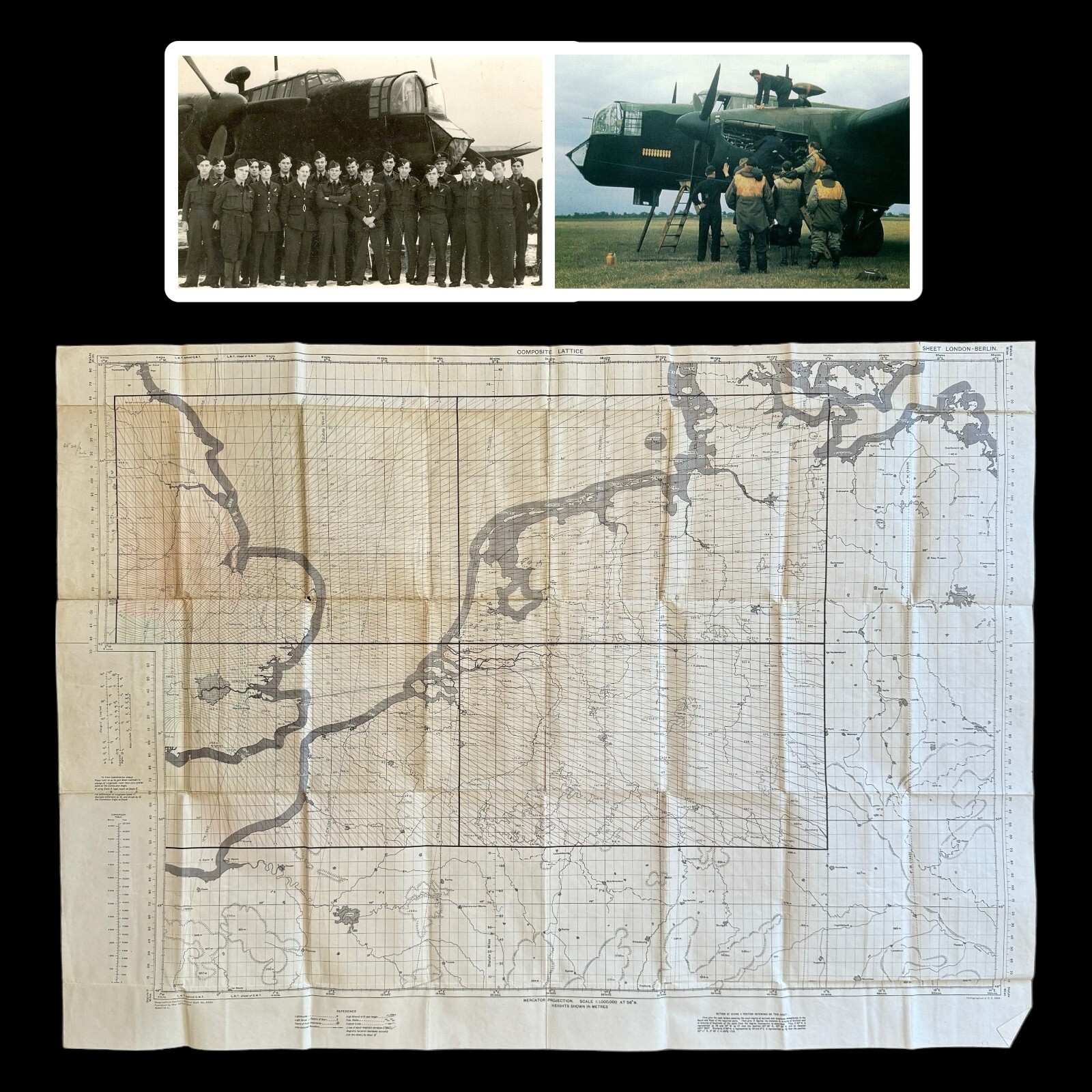 RARE WWII RAF No. 77 Squadron LONDON TO BERLIN Bomber Command Lattice Combat Map