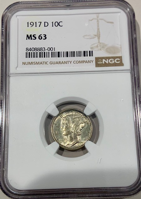 1917 D Silvery Mercury Dime 10C - NGC MS63 - High Value Classic Original!