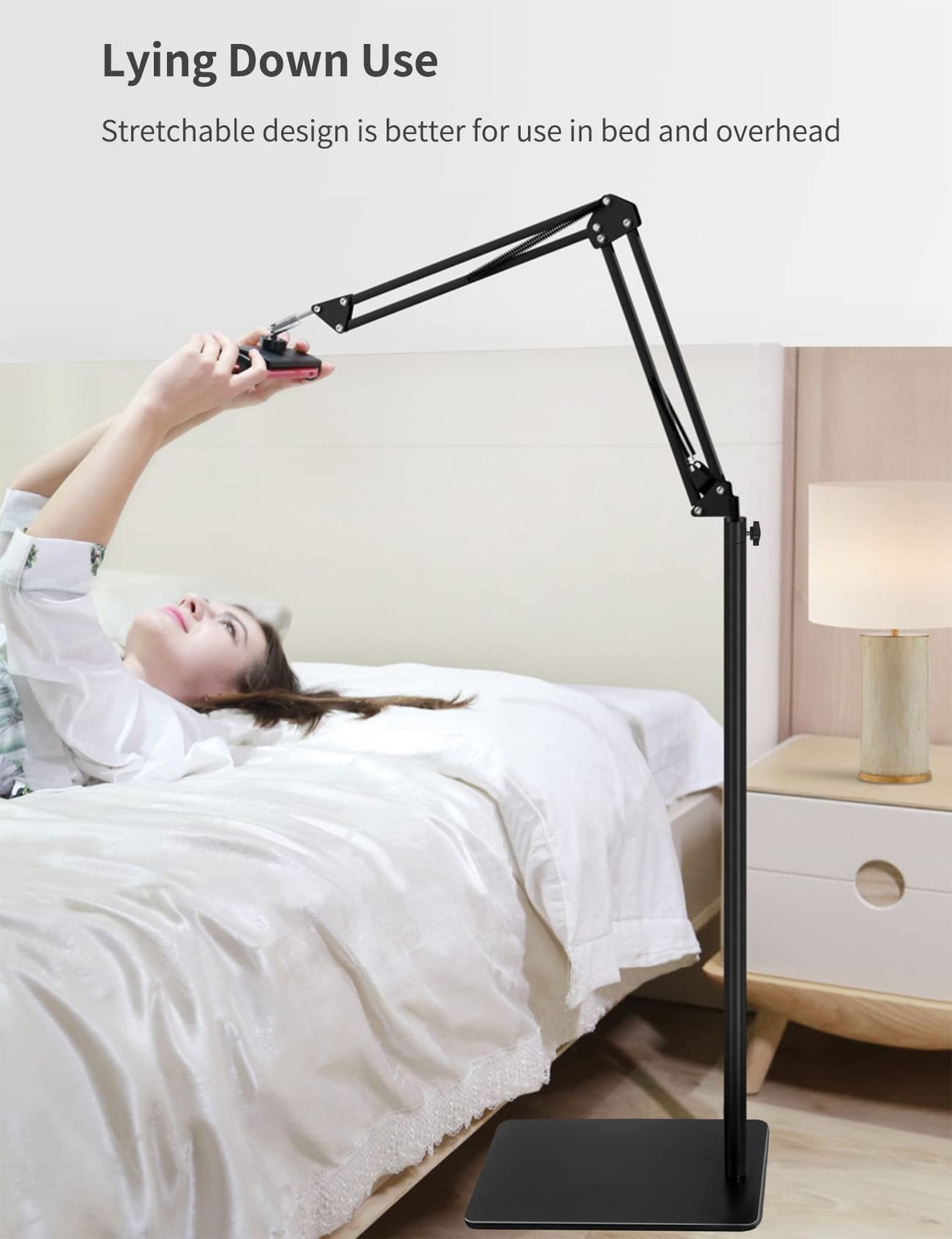 Tablet Floor Stand with Double Weight Base, Overhead Bed Phone Mount Height A...