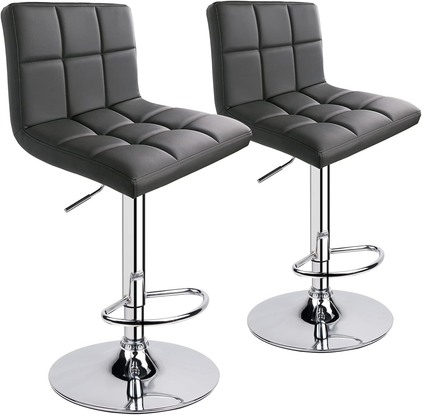 Stylish Grey Leopard Bar Stools - Set of 2 Adjustable Swivel with Back