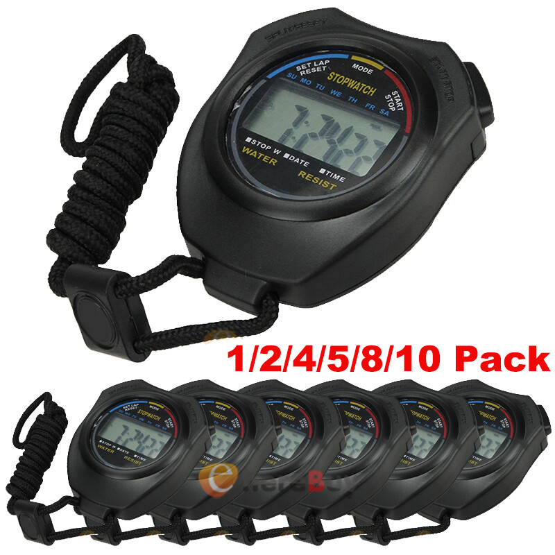 1-10 Pack Digital Stopwatch Sports Counter Chronograph Date Timer Odometer Watch