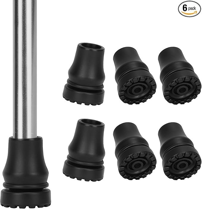 Cane Tips (6-Pack), 3/4 Inch Non-Slip Rubber Replacement for Walking Stick Foldi