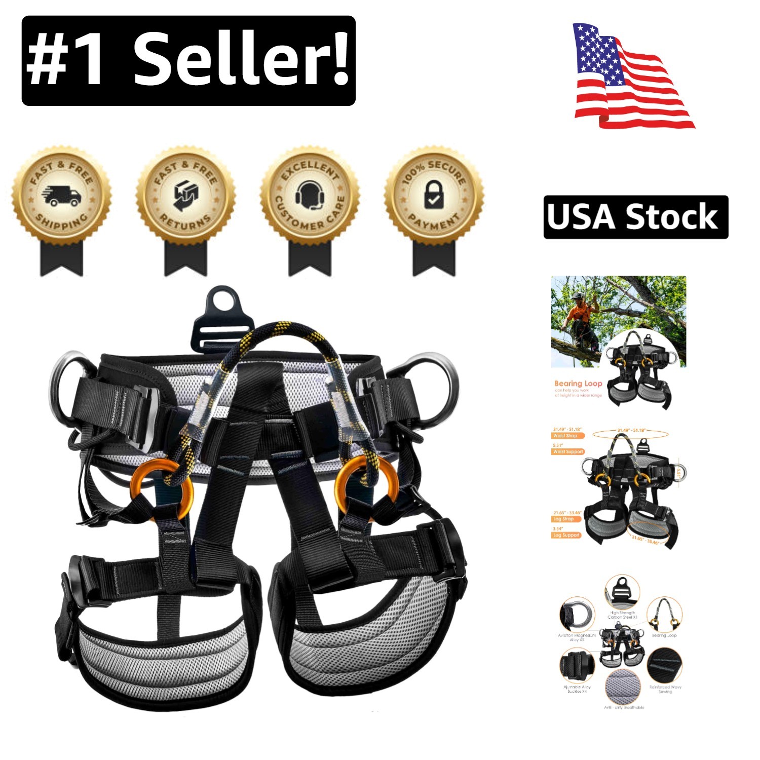 Large Size  Certified Climbing Harness - 300KG Capacity for Safety & Comfort