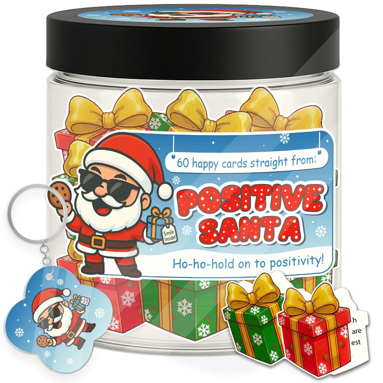 Positive Santa Jar – 60 Merry Affirmation Cards, Cute 6.8 Ounces,