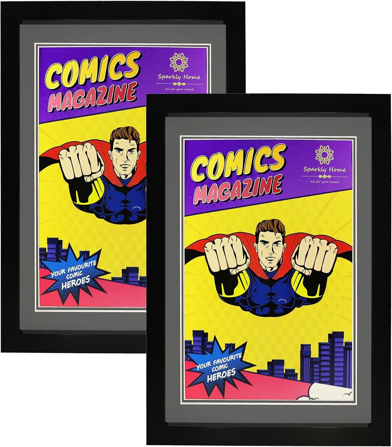 Comic Book Frame with Double Gray mat, 2 Packs, UV Protection, Display for Curre