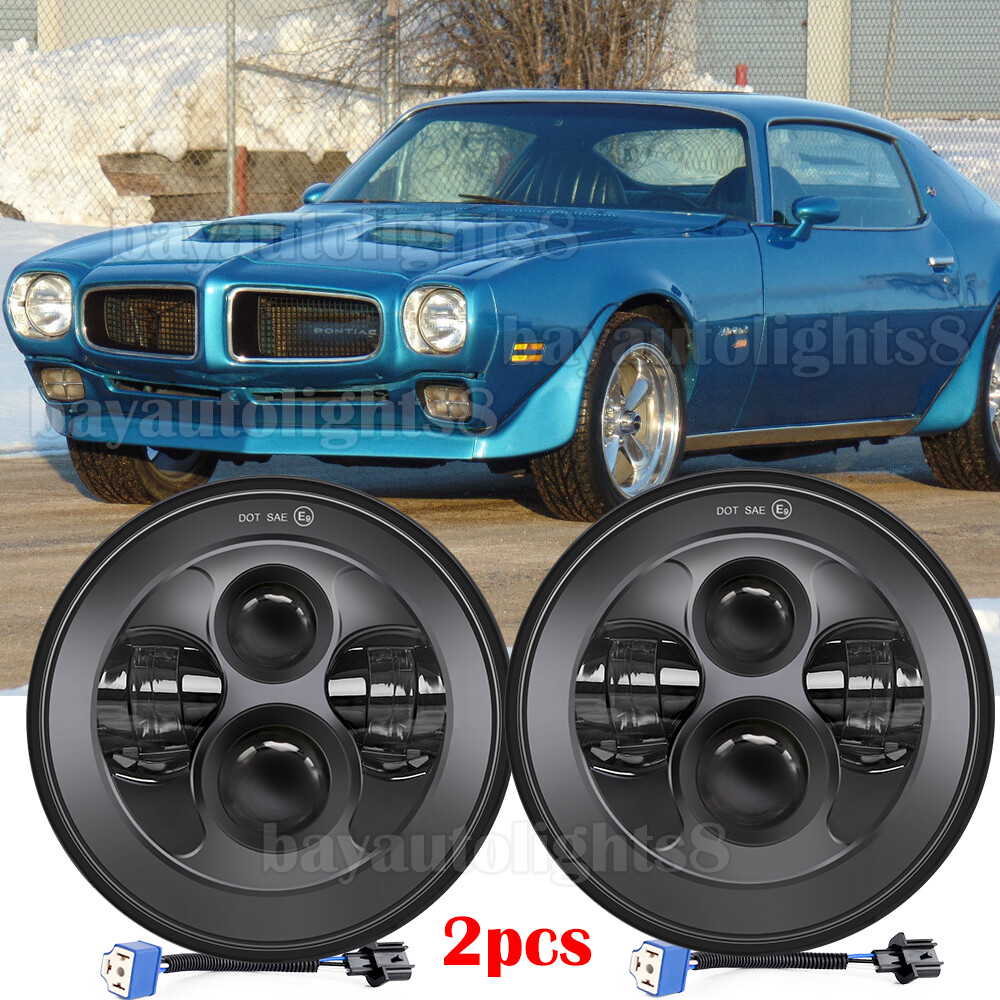 Pair Fit Pontiac Firebird 1970-1976 7'' LED Headlights Hi-Lo Beam Angel Eyes DOT