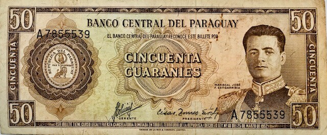 PARAGUAY -50 Guaranies - ND(1952) - Pick 197b - Circulated Banknote