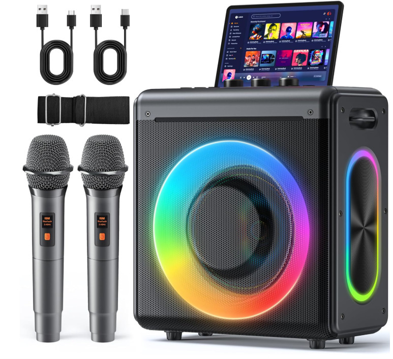 Máquina de Karaoke Bluetooth con 2 Micrófonos Inalámbricos Recargables. Nuevo