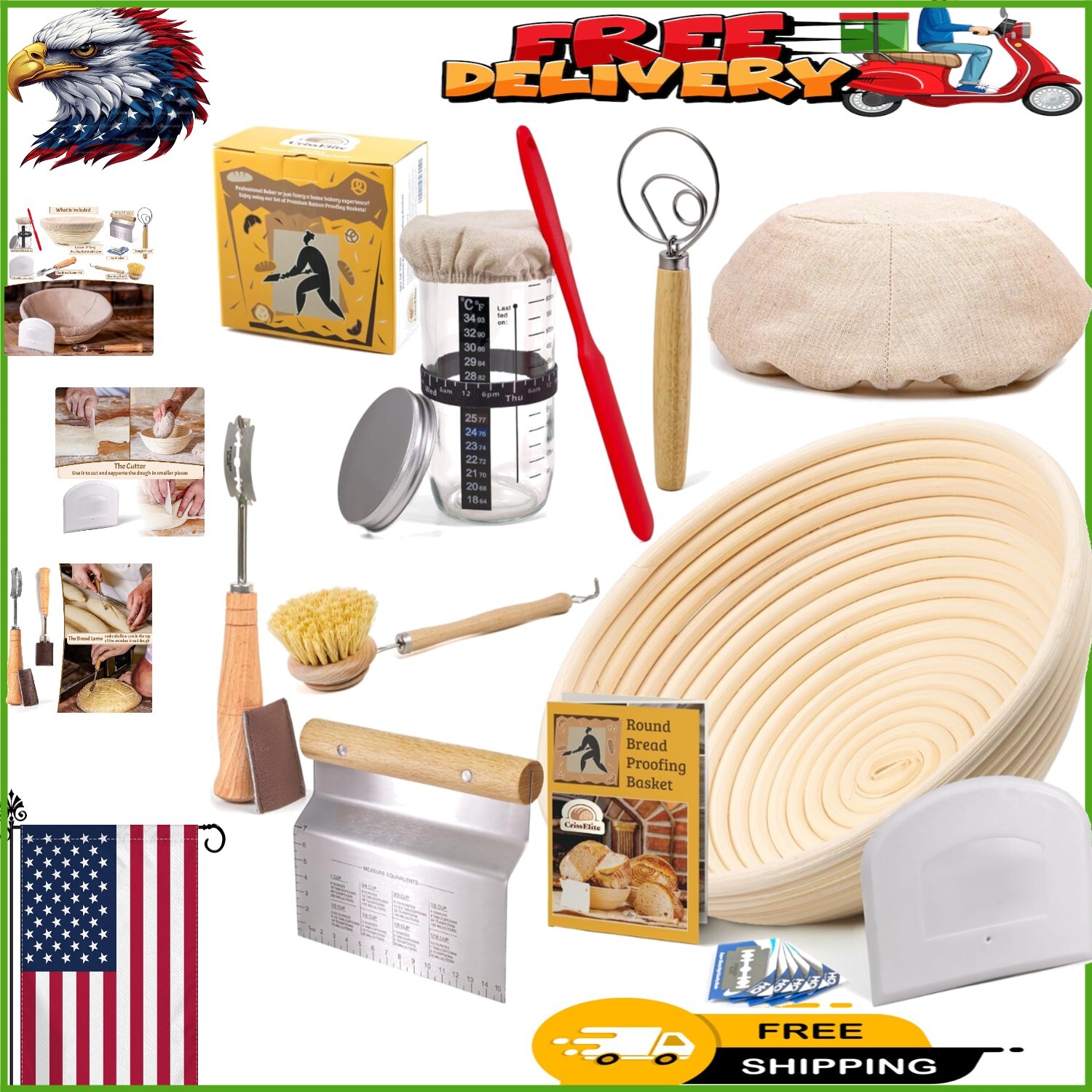 Comprehensive Sourdough Kit: 9'' Round Proofing Basket & Baking Essentials