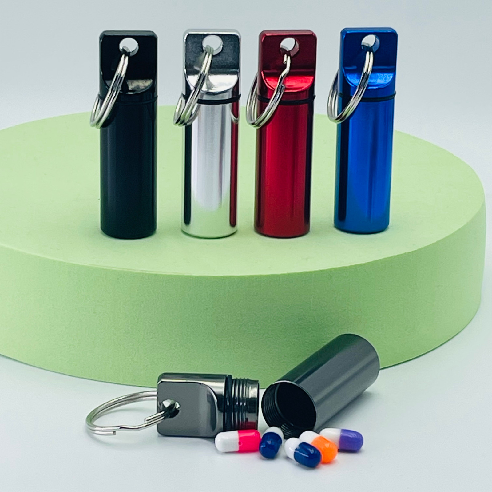 5pcs Waterproof Mini Pill Box Case Holder Container Metal Capsule Tool Keychain