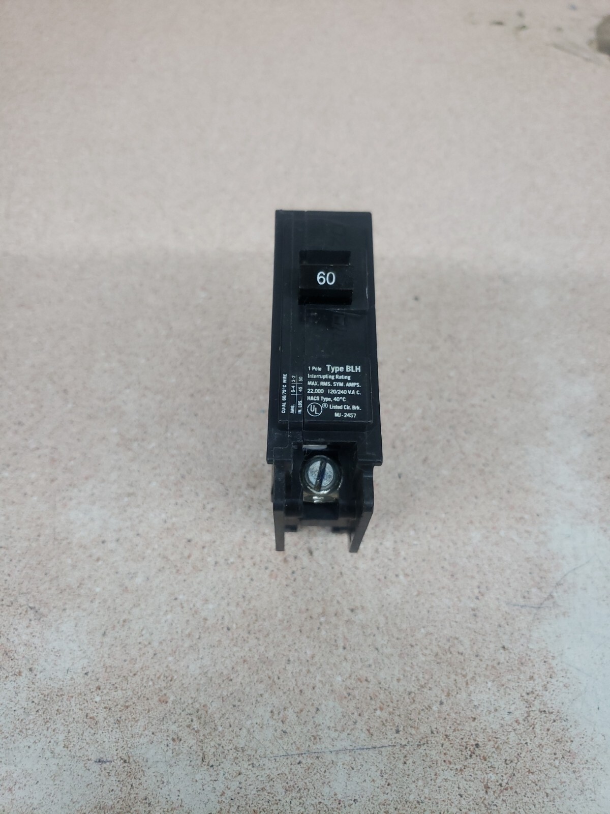 1) Siemens B160H BLH160 60 Amp, 120 Volt, 1 Pole, 22K, Bolt On, Circuit Breaker