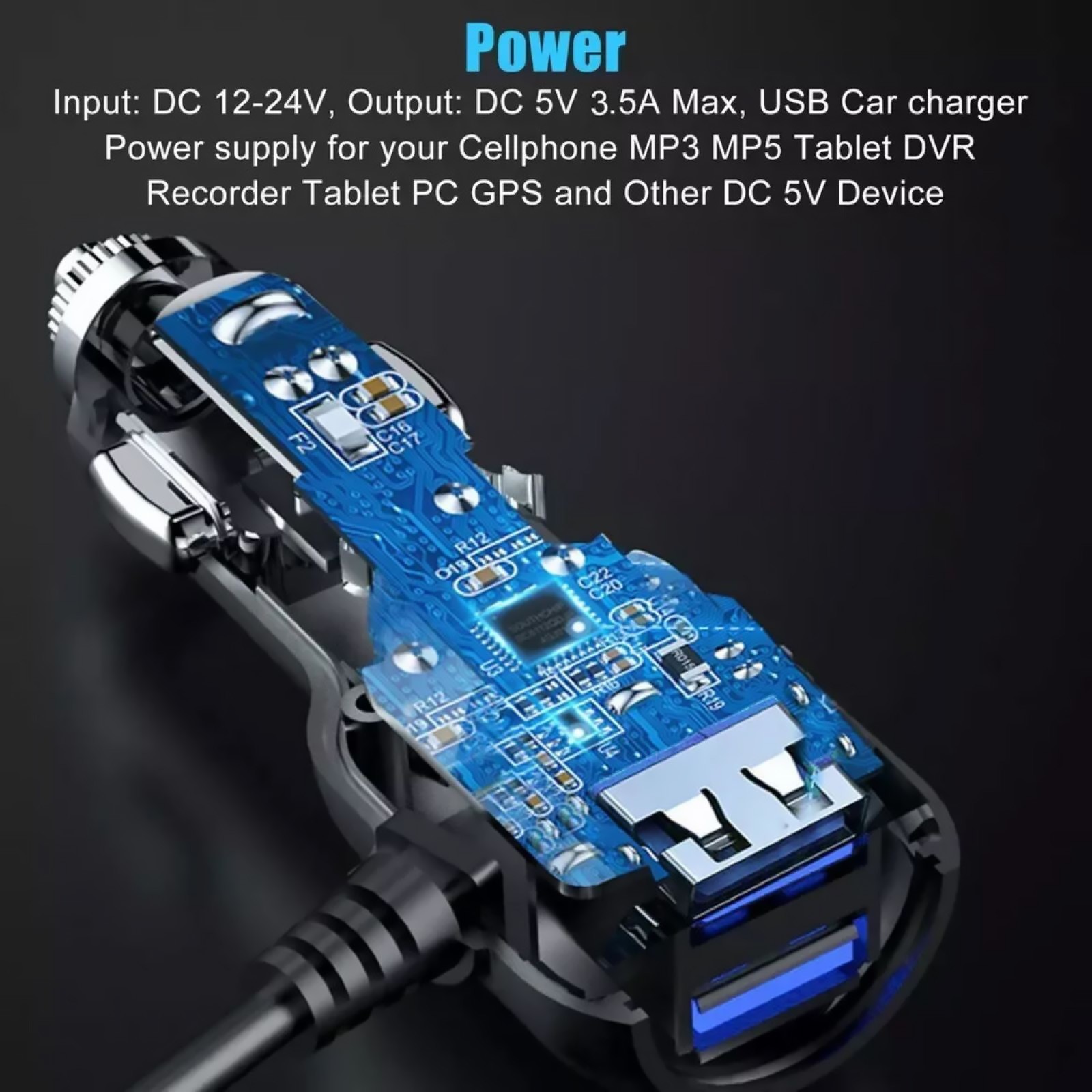 Secure USB Connection Car Charger Cable Power Cord Supply for Camera GPS