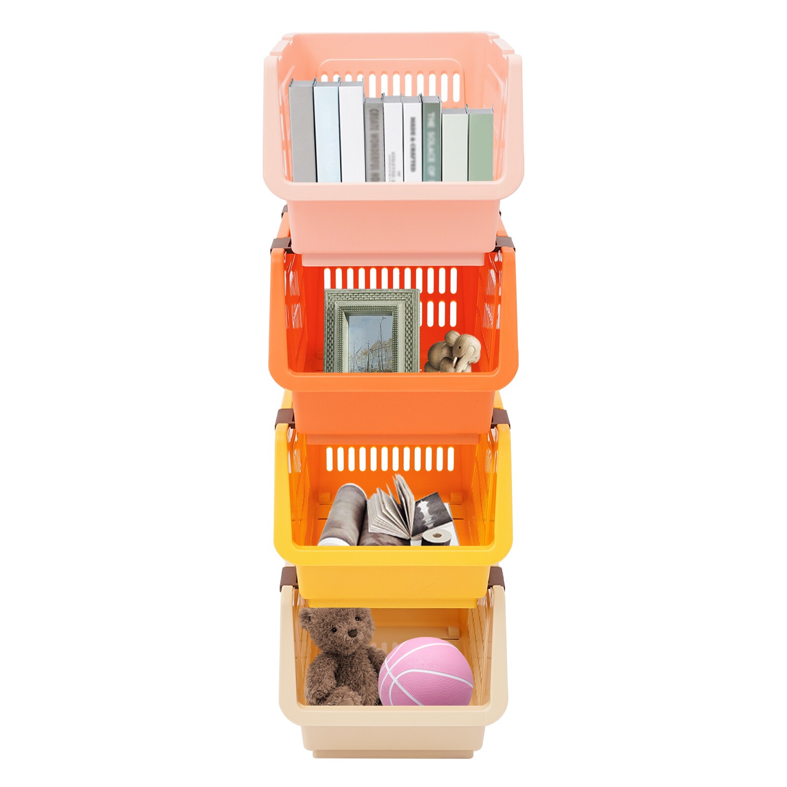 4 PCS Stacking Storage Baskets, Stackable Organizer Baskets, Storage Bins