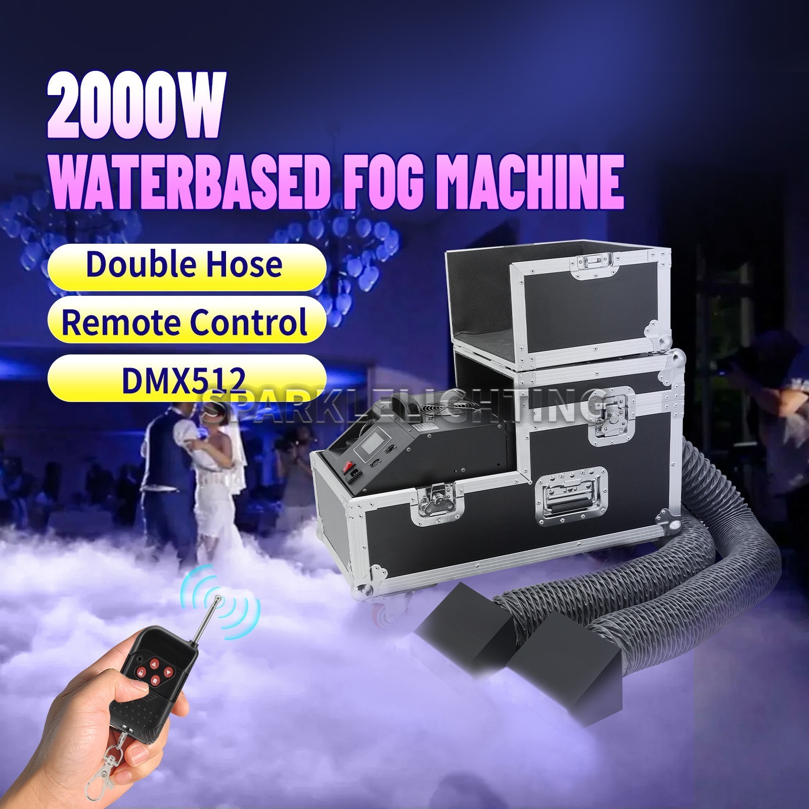PAIDUN 2000W Waterbase Mist Machine Ground Smoke Fog Effect DMX Remote Control