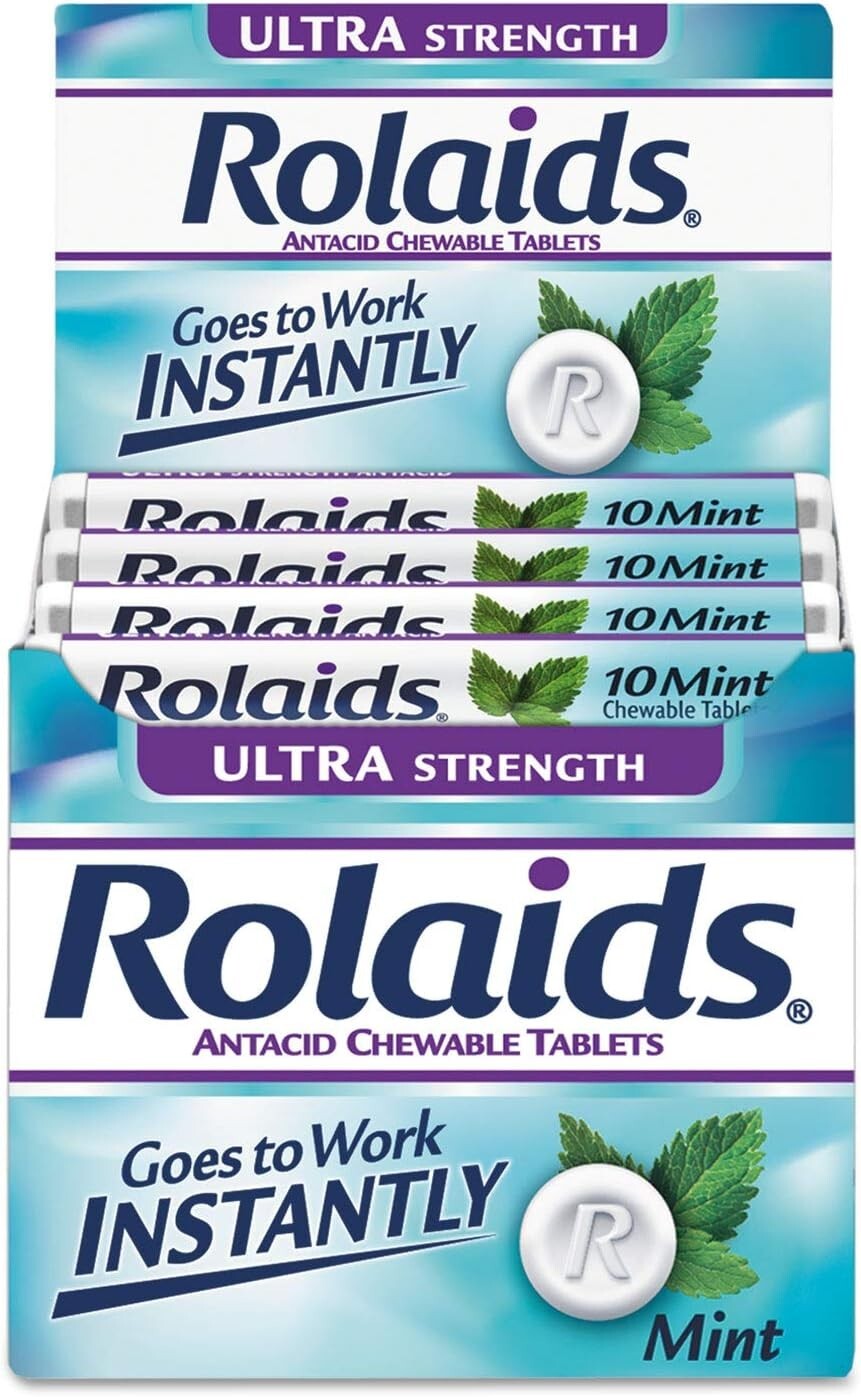 2x Rolaids Antacid Ultra Strength Mint Chewable Tablets, Total 24 Rolls