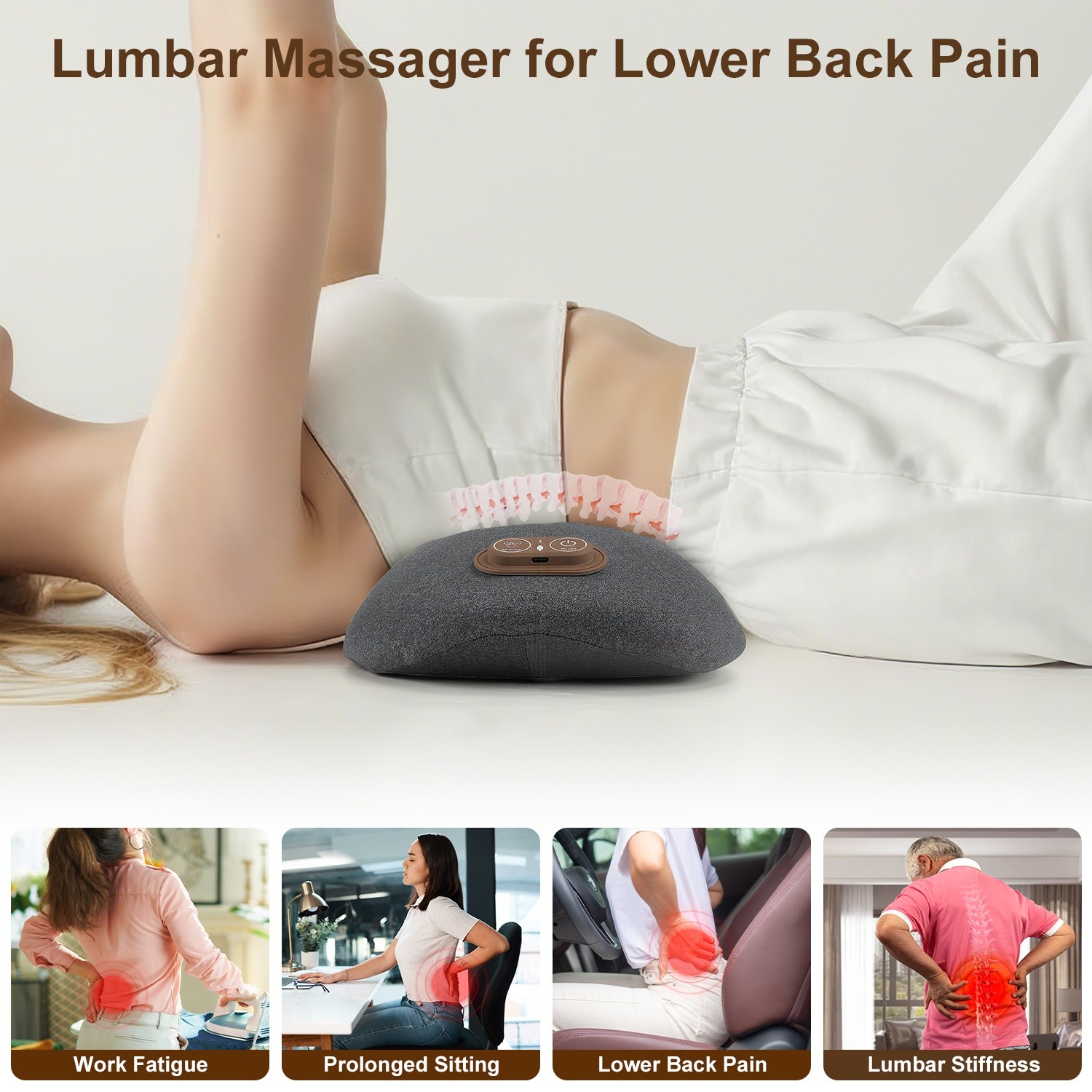 3 In 1 Electric Lumbar Massager Support Pillow Memory Foam Lower Back Massager