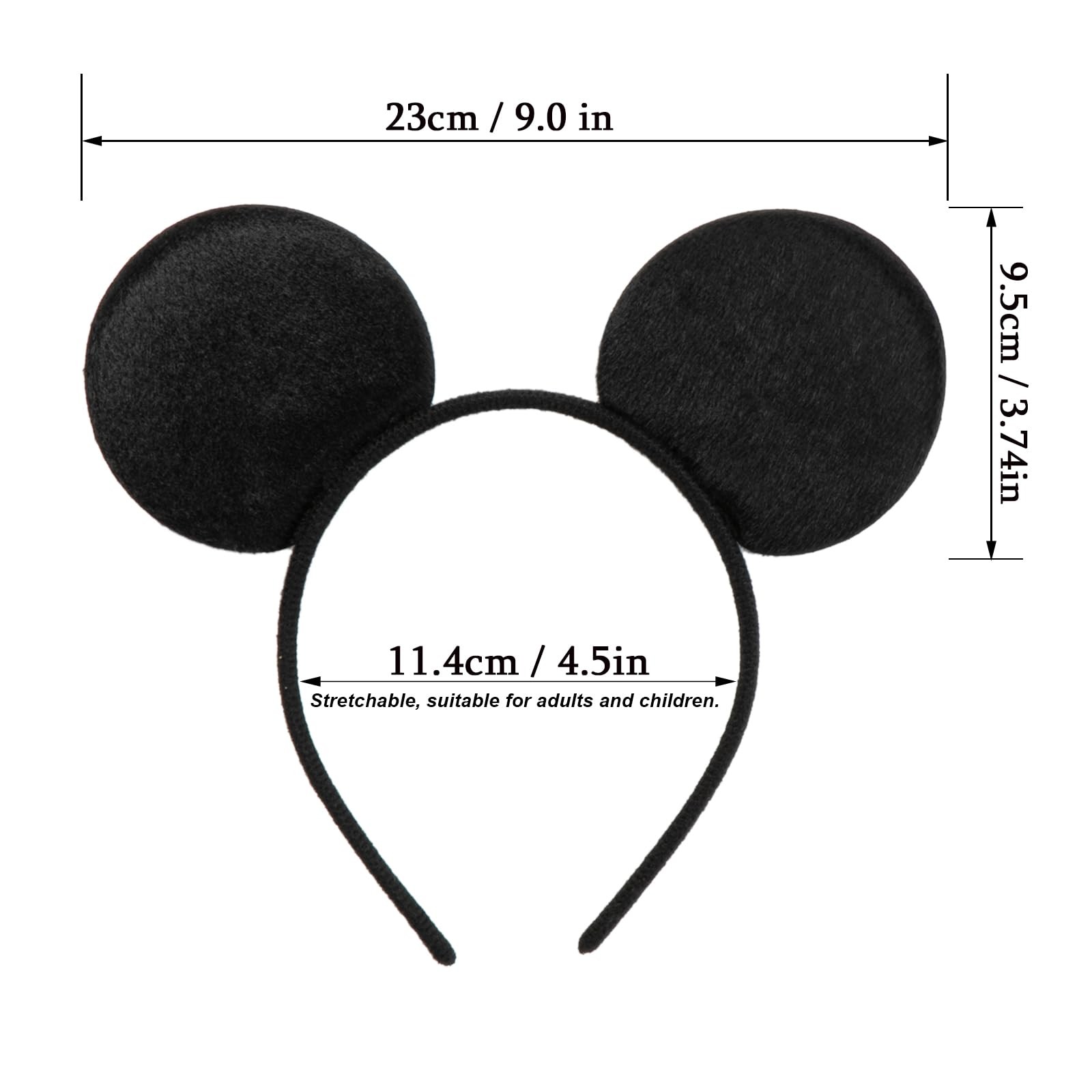 CHuangQi Mouse Ears Headband (Set of 2), Solid 2 Count (Pack 1), Black
