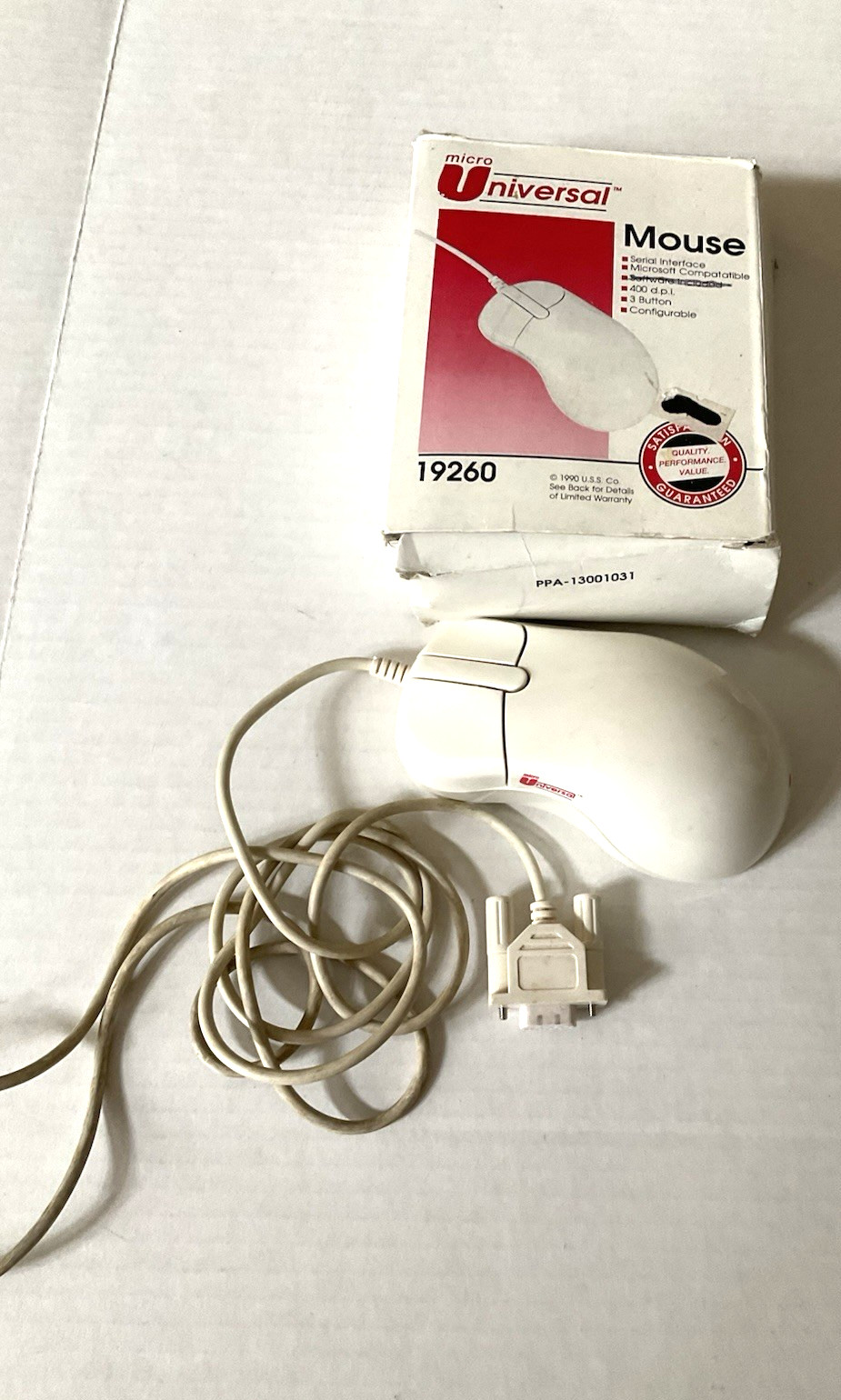Vintage Micro Universal Wired Computer Mouse Model 19260 3 Button 1990 Used