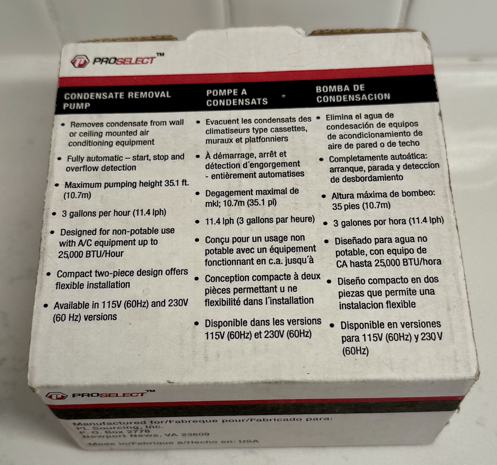PROSELECT PSCPMS230 Mini Split Condensate Pump 2Gph, 230V