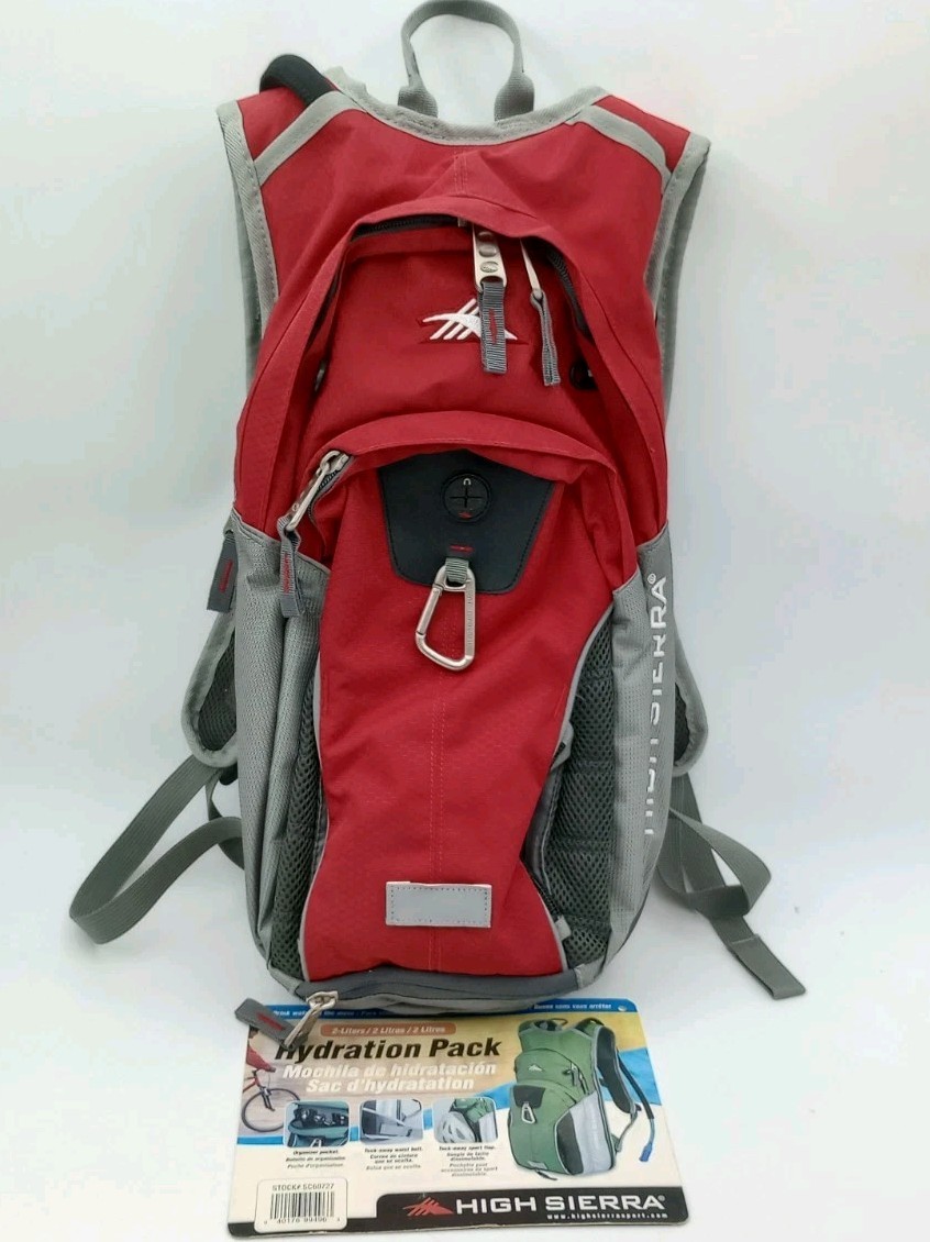 High Sierra Hydration Pack 2L Red w/ Padded Straps for Camping & Hiking NEW