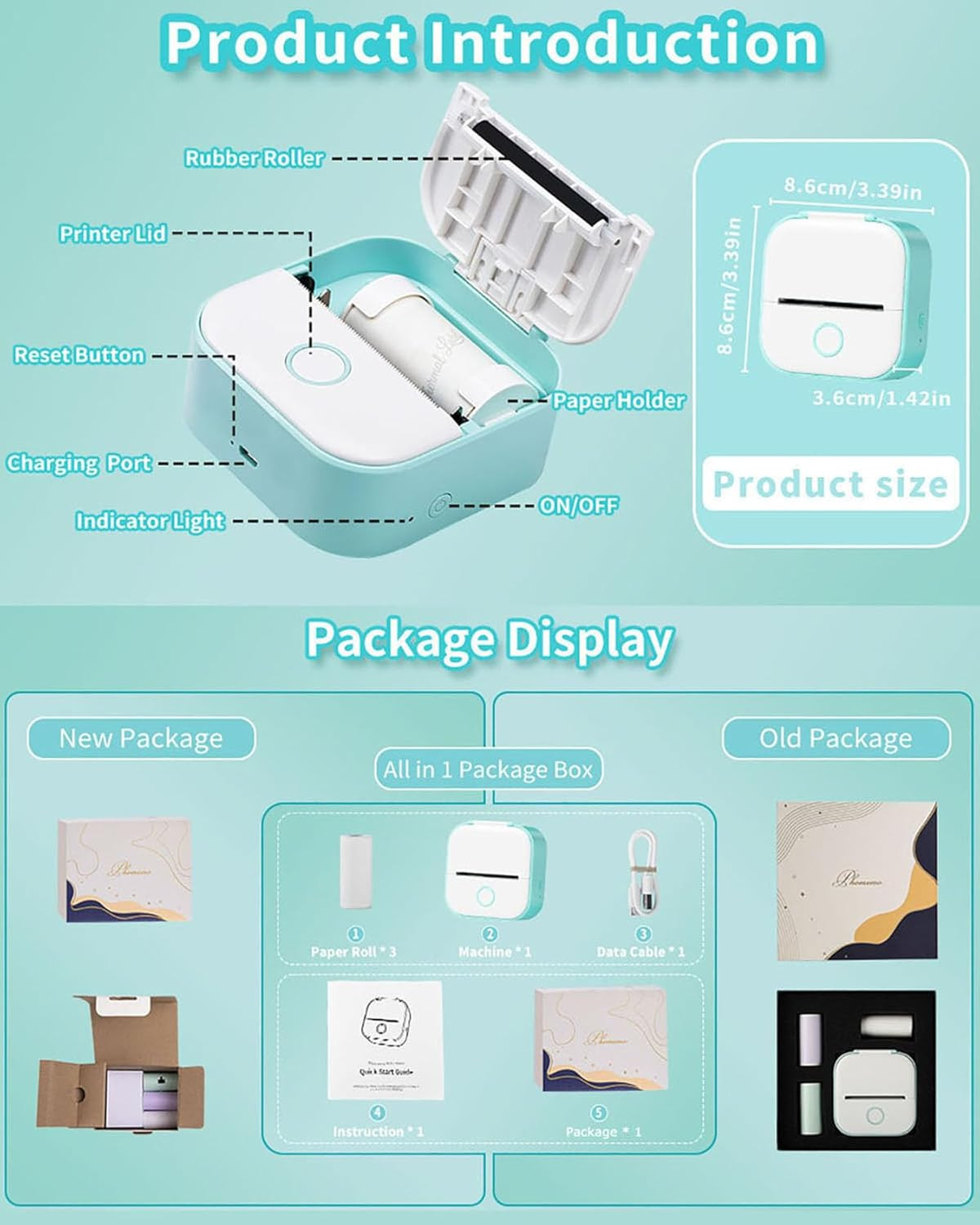 Sticker Printer - T02 Mini Portable Thermal Printer Inkless Sticker Maker Mac...