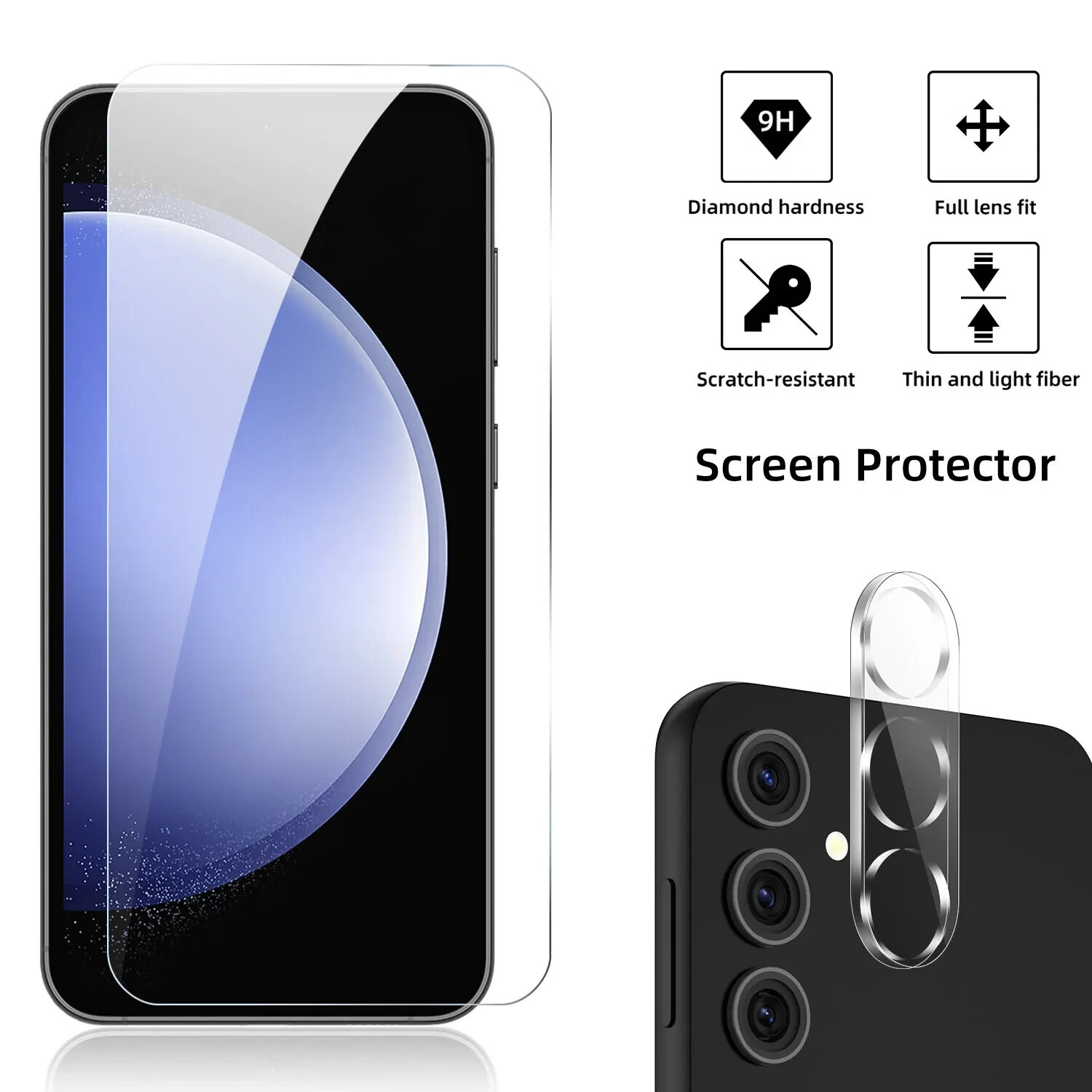 Tempered Glass Screen Protector for Samsung Galaxy S23 FE 5G w/Camera Cover