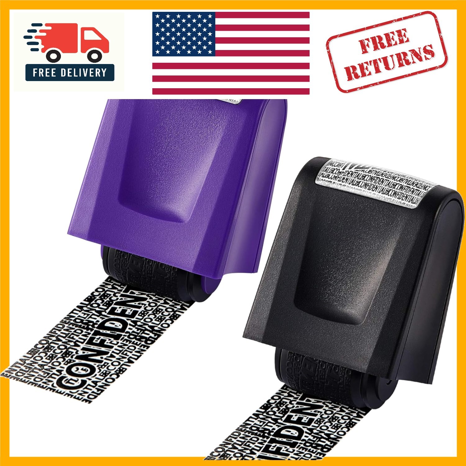 Confidential Roller Stamp Set - 2 Pcs Black & Purple Privacy Address Blocker