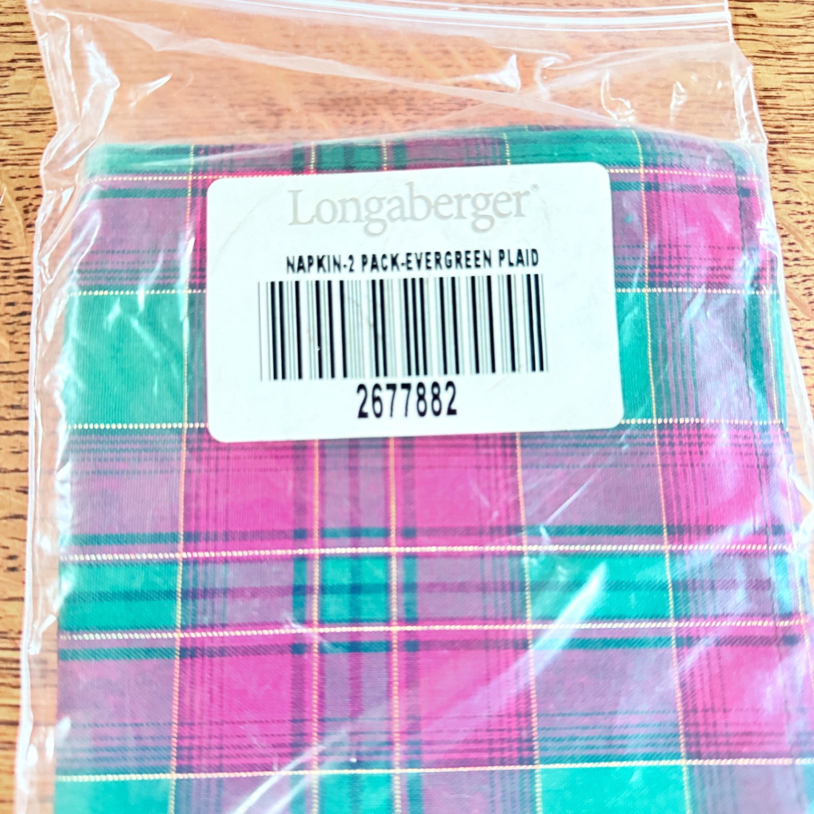 Longaberger Evergreen Plaid NAPKINS (Pair) ~Made in USA~ New in Bag