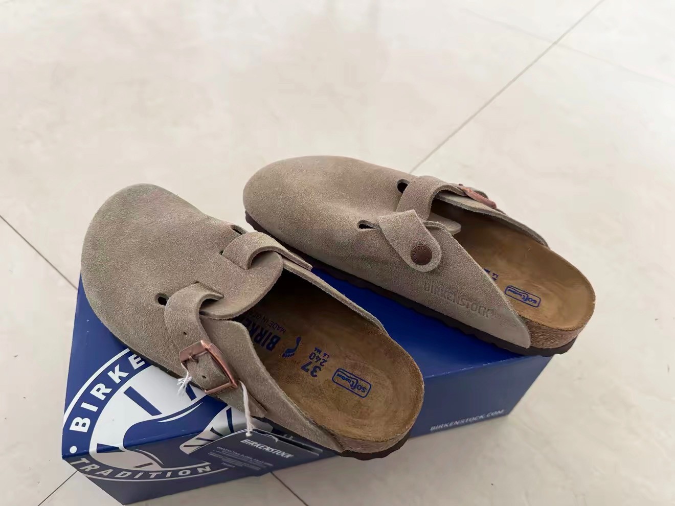 Birkenstock Boston Suede Clogs Unisex EU37-45 Taupe Soft Footbed slippers