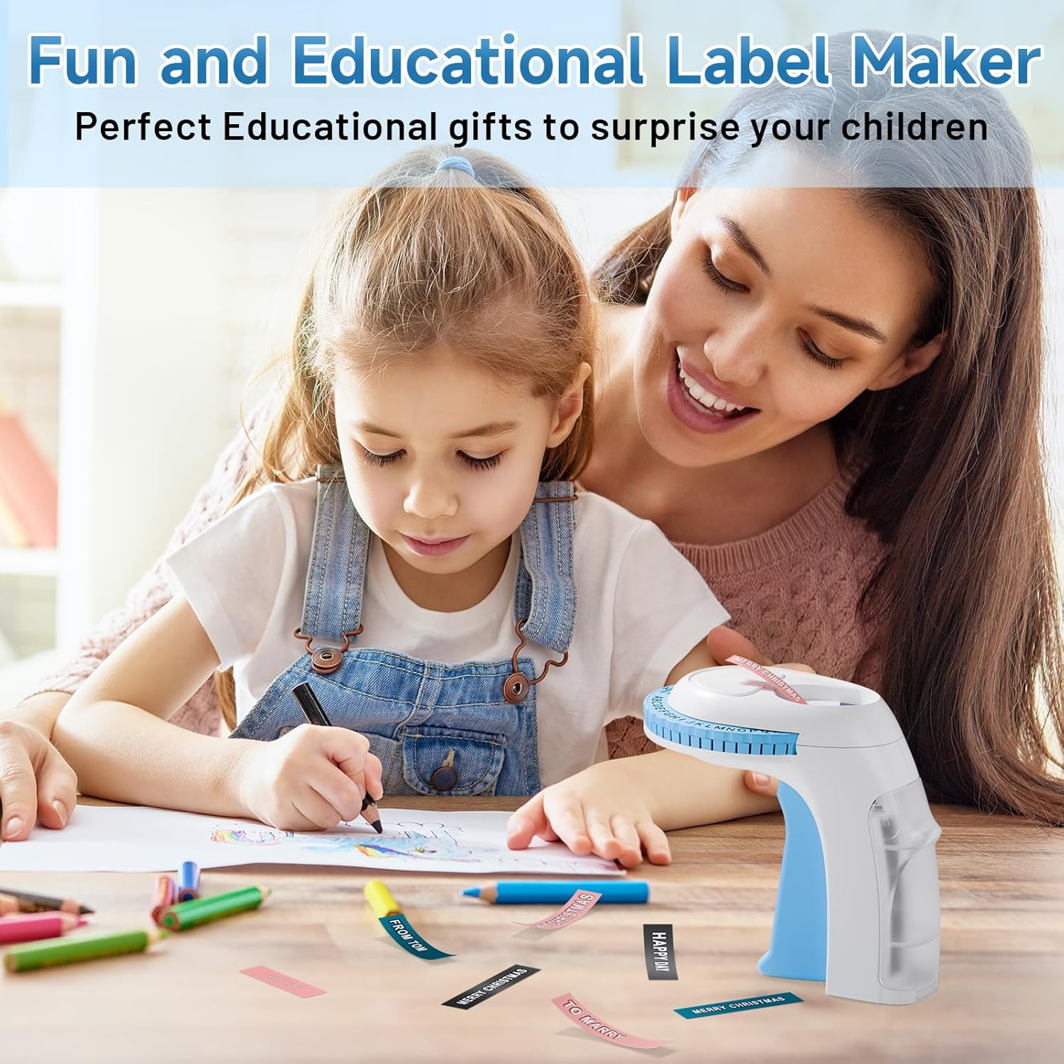 Embossing Label Maker Machine Handheld with Backlit Screen Compatible with DYMO