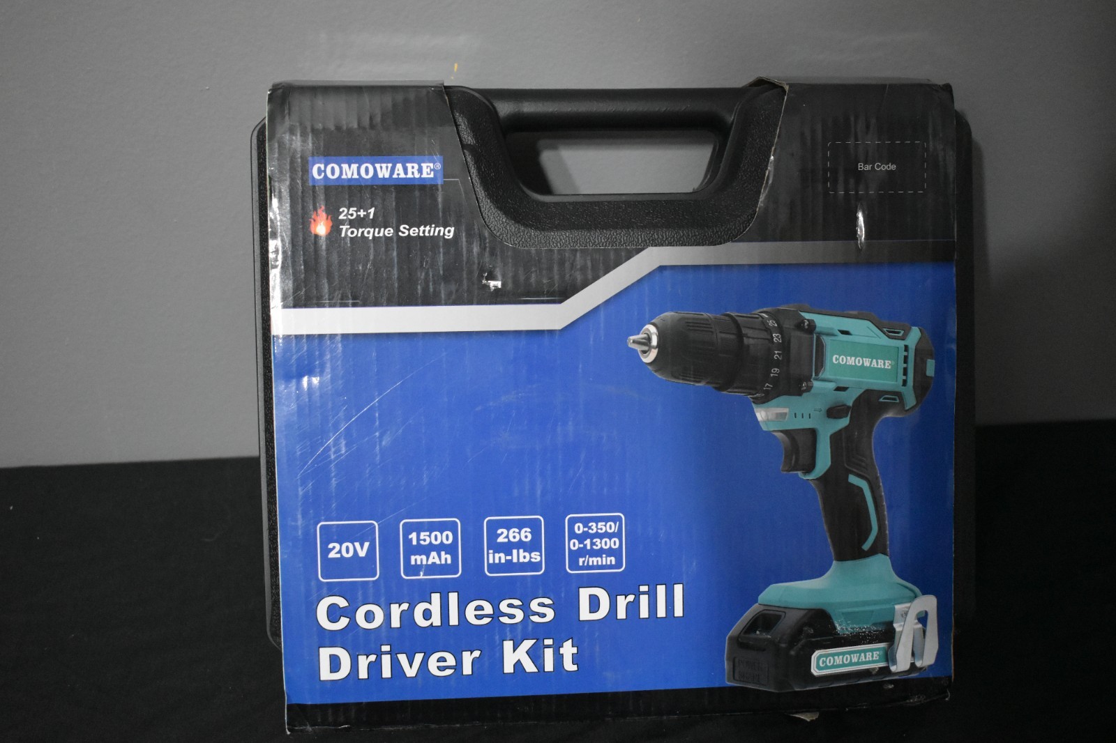 COMOWARE CAL-20V 20V Drill Set 3/8" Keyless 266 in-lbs w/Case Battery
