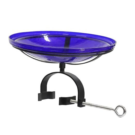 14" Cobalt Blue Crackle Birdbath- Over Rail Bracket