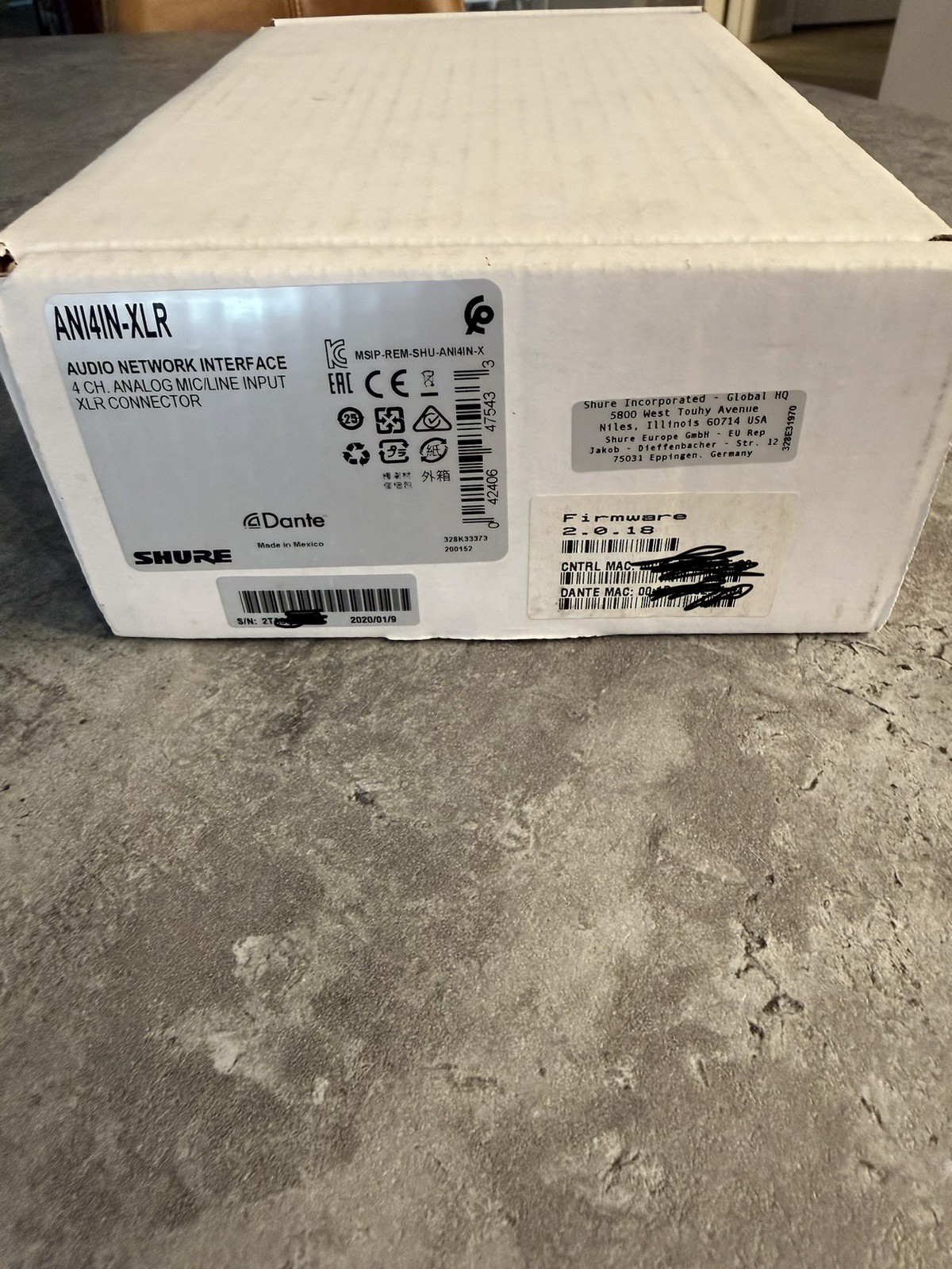 Shure ANI4IN-XLR Dante 4-Channel Audio Network Interface New Open Box